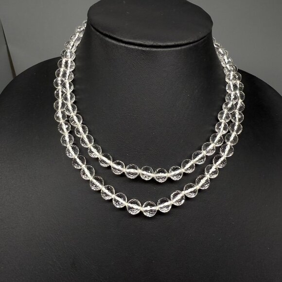 925 Sterling Silver Clear Faceted Rock Crystal Necklace Slane and Slane - Picture 1 of 6